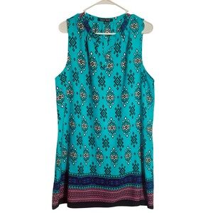 Sweet Rain Woman’s Teal Southwestern Print Sleeveless Tunic Dress